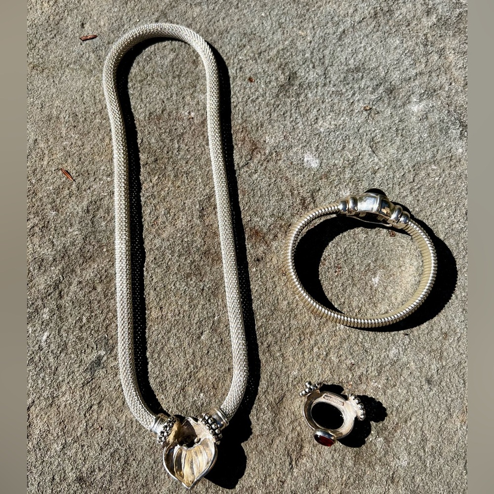 Joseph Esposito ESPO Sterling Silver Necklace + Pedants and Bracelet Onyx Amber - Picture 3 of 10